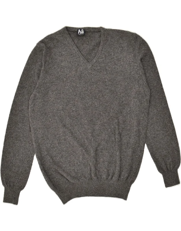 Warehouse Sale VINTAGE Womens V-Neck Jumper Sweater UK 16 Large Grey Lambswool