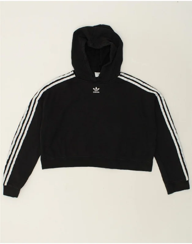 Savings Event ADIDAS Womens Crop Hoodie Jumper UK 12 Medium Black Cotton