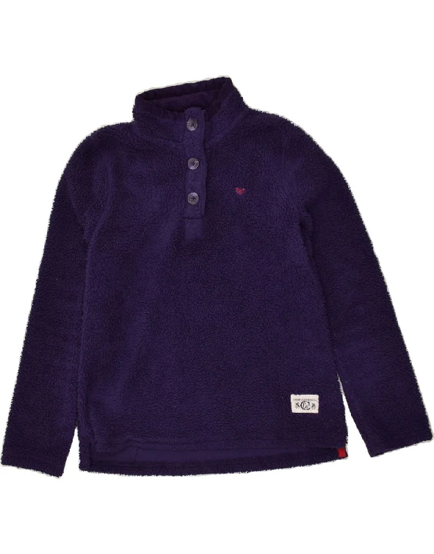 Closeout CREW CLOTHING Womens Button Neck Fleece Jumper UK 14 Large Purple