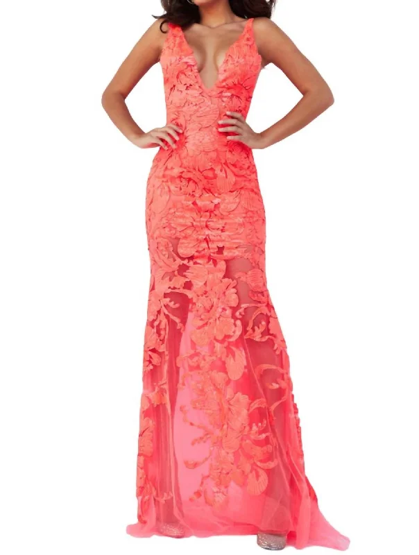 Limited Time Offer Floral Sequin Prom Dress In Fuchsia