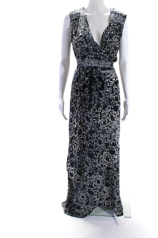 Quick Sale Natalie Martin Womens Silk Floral Print Wrap Sleeveless Maxi Dress Blue Quick Sale Natalie Martin Womens Silk Floral Print Wrap Sleeveless Maxi Dress Blue