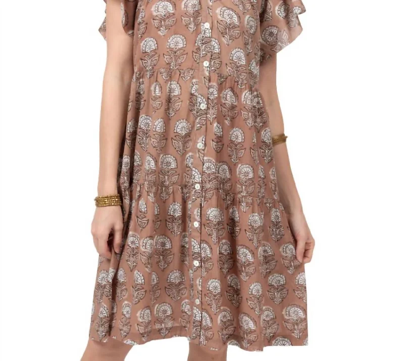 Price Reduction Block Floral Dress In Cocoa
