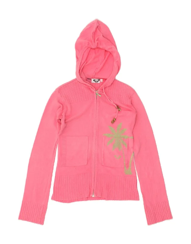 Super Sale ROXY Womens Graphic Hooded Cardigan Sweater UK 2 2XS Pink Fair Isle Cotton Super Sale ROXY Womens Graphic Hooded Cardigan Sweater UK 2 2XS Pink Fair Isle Cotton