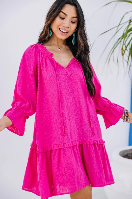 Hot Deal Always In The Lead Pink Linen Dress