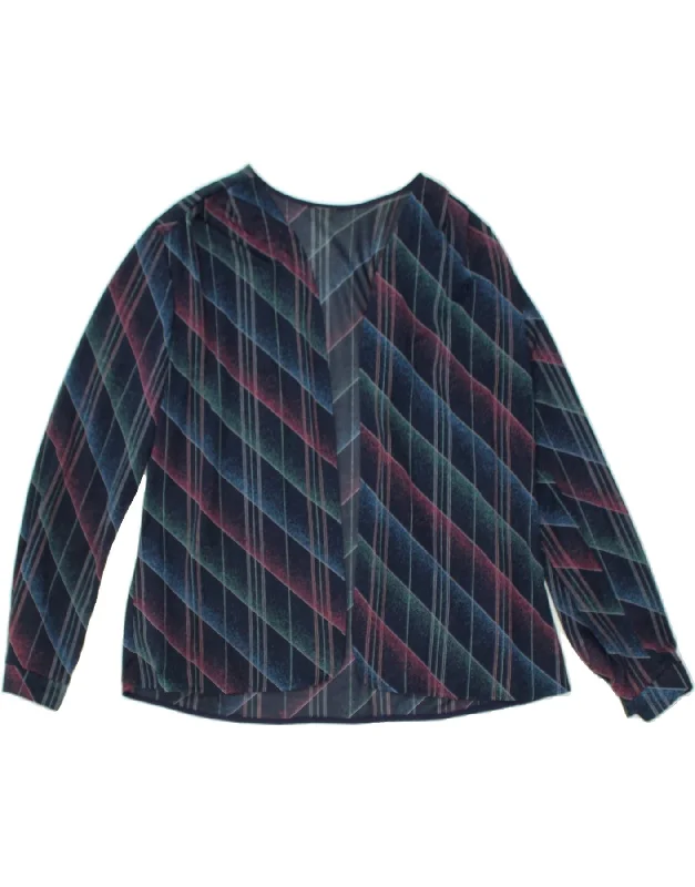 Hurry In VINTAGE Womens Cardigan Top UK 16 Large Navy Blue Striped