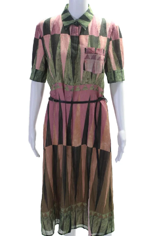Special Price Altuzarra Womens Short Sleeve Button Down Collared Dress Silk Multicolor 36