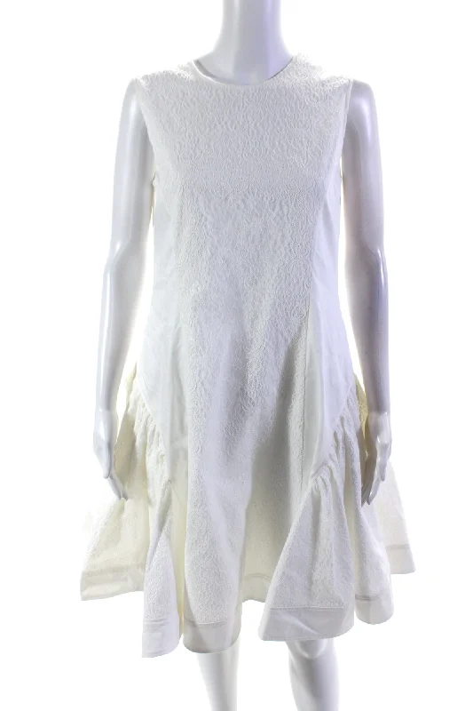 Instant Discount Adeam Womens Cotton Lace Sleeveless Ruffled Hem Kathleen Dress White
