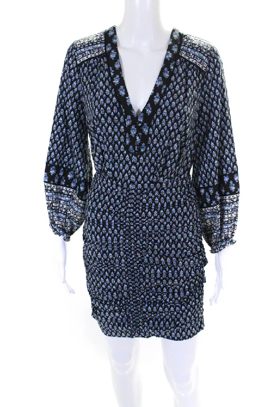 Clearance Sale Veronica Beard Womens Black Silk Printed V-Neck Long Sleeve Bodycon Dress Clearance Sale Veronica Beard Womens Black Silk Printed V-Neck Long Sleeve Bodycon Dress
