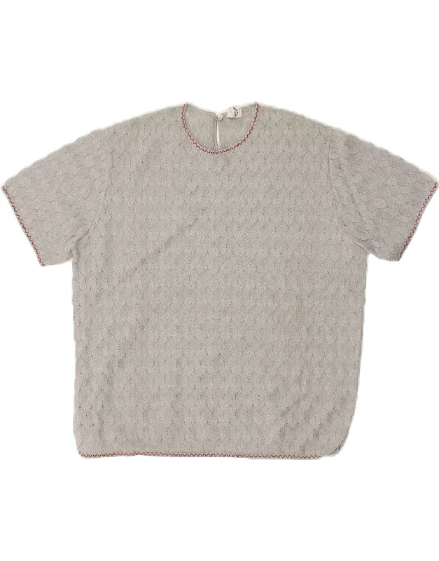 Best Seller VINTAGE Womens Short Sleeve Crew Neck Jumper Sweater UK 12 Medium Grey