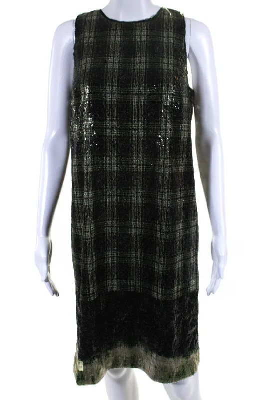 Early Access Worth New York Womens Sequin Plaid Sleeveless Shift Dress Green
