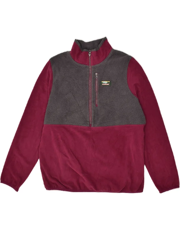 Epic Deals L.L.BEAN Womens Zip Neck Fleece Jumper UK 16 Large Maroon Colourblock