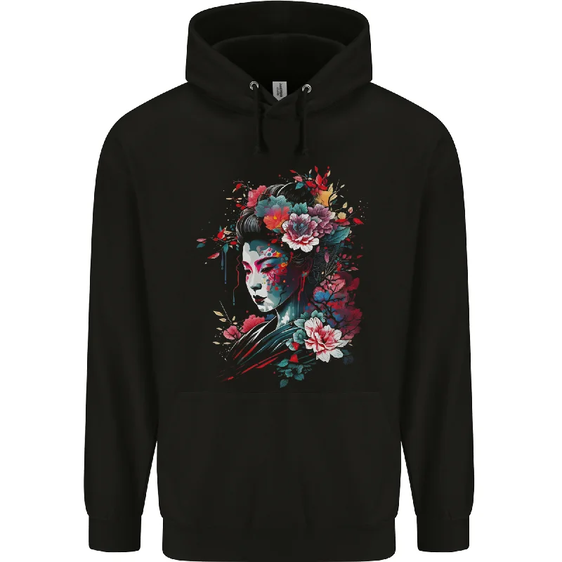 Extra Discounts An Artistic Geisha Lady With Flowers Mens 80% Cotton Hoodie