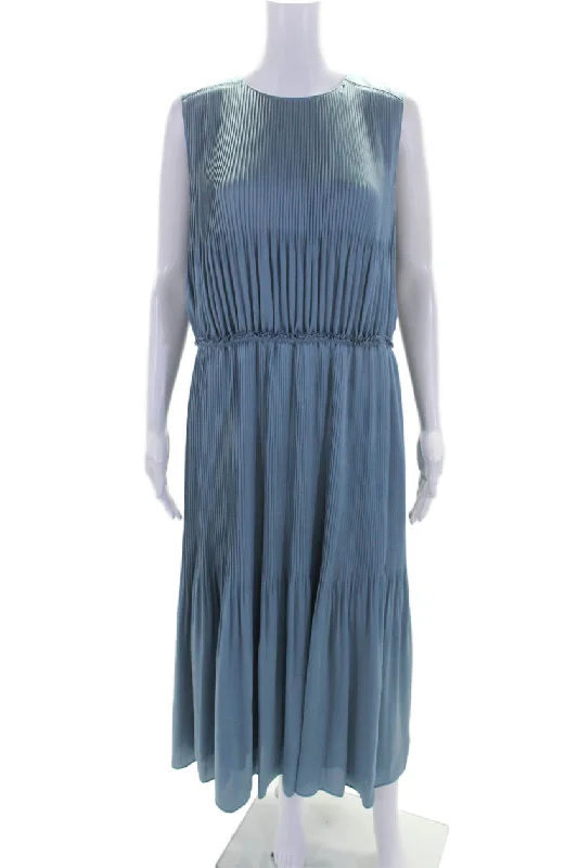 Buy Now Lafayette 148 New York Womens Sleeveless Round Neck Cinch Maxi Dress Blue