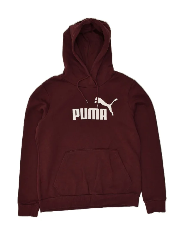 Price Reduction PUMA Womens Graphic Hoodie Jumper UK 14 Large  Burgundy Cotton