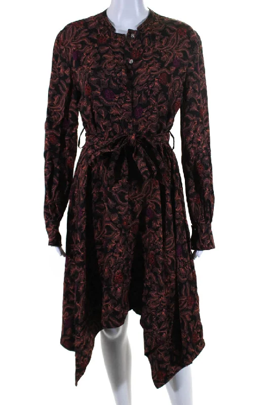 Members Only Proenza Schouler Womens Floral Print A Line Belted Dress Multi Colored