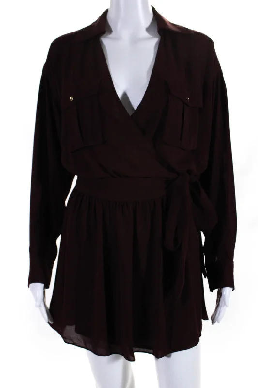 Today Only Ramy Brook Womens Summer Long Sleeve Crepe Wrap Dress Cabernet
