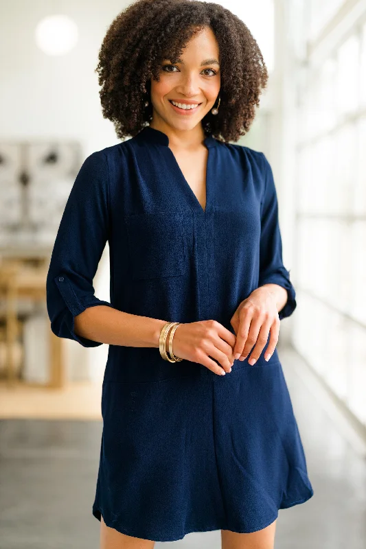 Act Fast Look Around Navy Blue Shift Dress