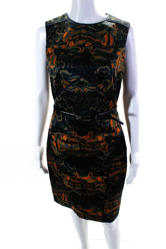 Super Sale Fotini Women's Silk Abstract Print Belted Sheath Dress Blue/Orange
