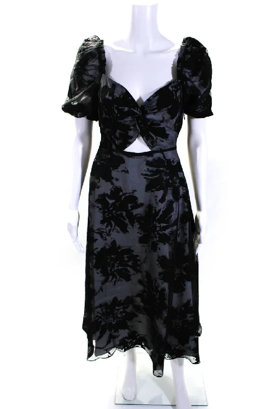 Take Advantage One 33 Social Womens Puff Sleeve Abstract Burnout Midi A Line Dress Black Take Advantage One 33 Social Womens Puff Sleeve Abstract Burnout Midi A Line Dress Black