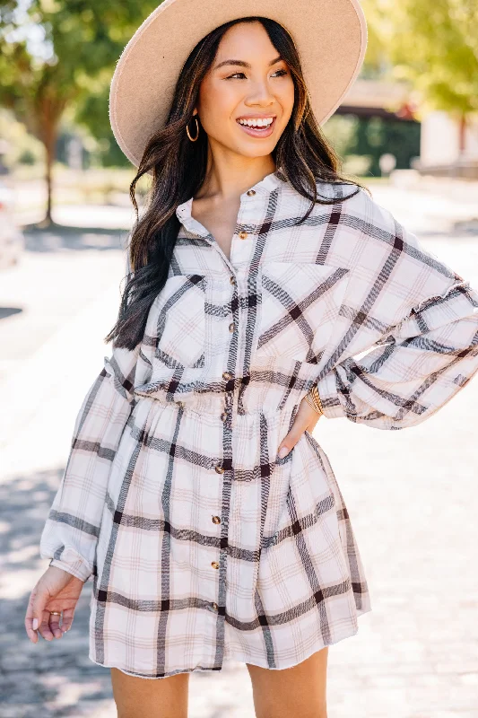 Customer Appreciation Sale Fall Experiences Off White Plaid Dress