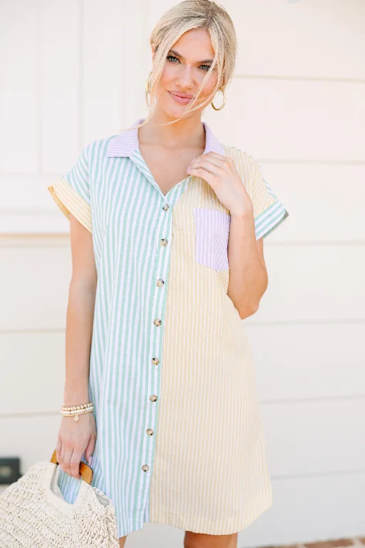 Super Deal Preppy Perfection Green Button Down Dress