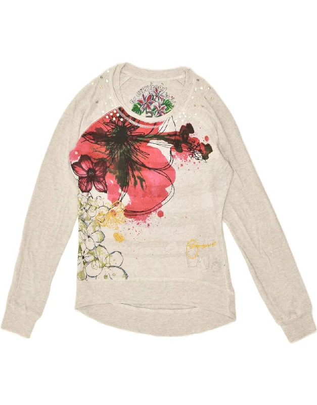 Great Deals DESIGUAL Womens Graphic Sweatshirt Jumper UK 10 Small Grey Floral Cotton Great Deals DESIGUAL Womens Graphic Sweatshirt Jumper UK 10 Small Grey Floral Cotton