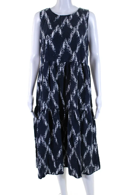 Weekend Flash Sale Badgley Mischka Womens Abstract Tiered Sleeveless Midi Dress Navy Weekend Flash Sale Badgley Mischka Womens Abstract Tiered Sleeveless Midi Dress Navy