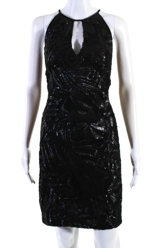 Early Bird Discount Carmen Marc Valvo Womens Keyhole Sequin Halter Sheath Dress Black