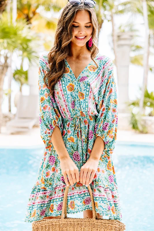 Price Rollback Can't Say No Mint Green Mixed Print Dress