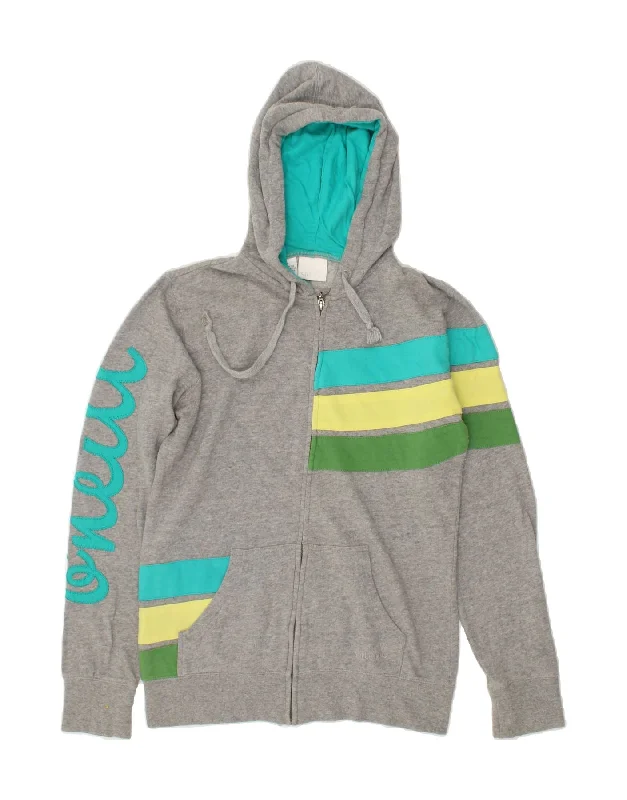 Super Deal O'NEILL Womens Graphic Zip Hoodie Sweater UK 14 Medium Grey Colourblock