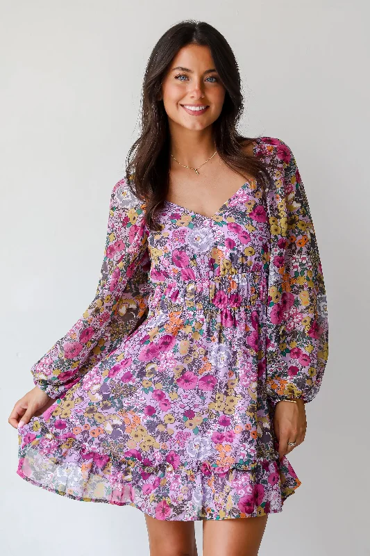 Closeout FINAL SALE - Elite Sweetness Lavender Floral Mini Dress
