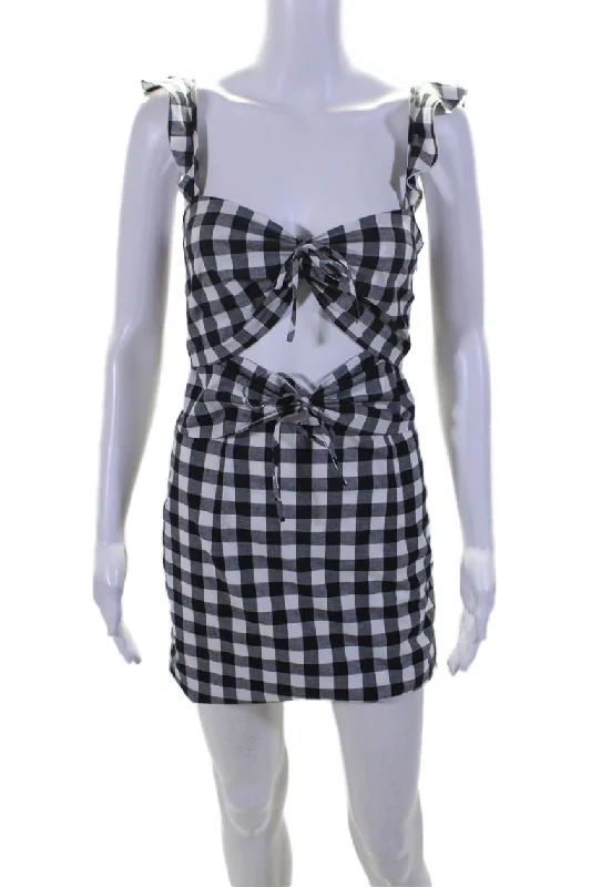 Final Clearance Wayne Womens Sleeveless Square Neck Check Print Dress Black White