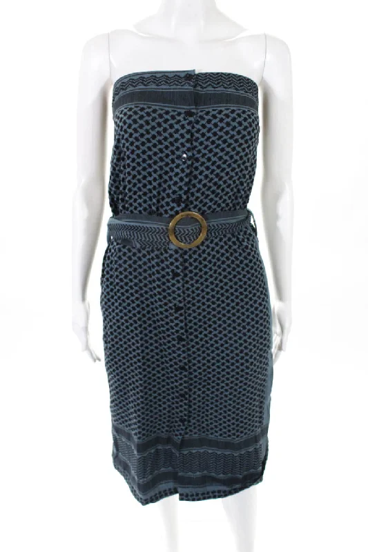 Deal Alert Cecile Copenhagen Womens Printed Strapless Belted Dress Blue
