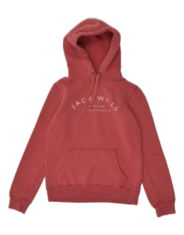 Reduced Prices JACK WILLS Womens Graphic Hoodie Jumper UK 6 XS Red Cotton
