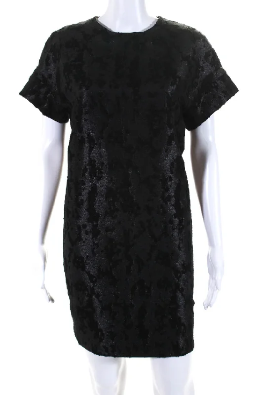 Bargain Bin COS Womens Abstract Textured Zip Round Neck Short Sleeve Midi Dress Black Bargain Bin COS Womens Abstract Textured Zip Round Neck Short Sleeve Midi Dress Black