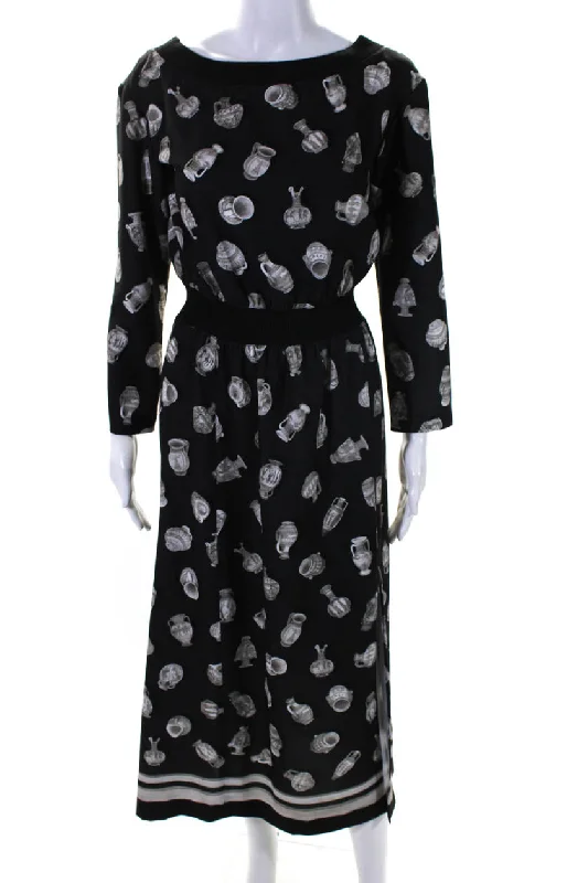 Weekend Flash Sale Altuzarra Women's Printed 3/4 Sleeve Front Slit Midi Dress Gray