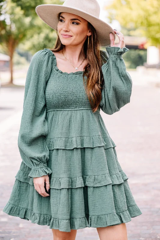 Price Break On Your Side Dusty Green Ruffled Dress