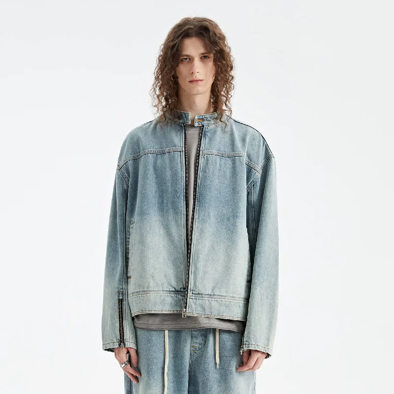 Price Cut Light Wash Denim Racing Jacket