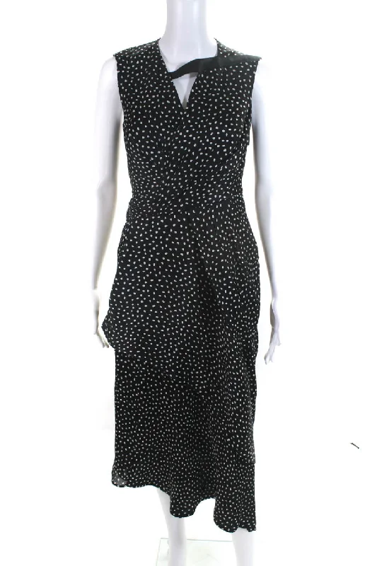 Can't Be Beat Jason Wu Women's V-Neck Sleeveless Black Polka Dot Midi Dress