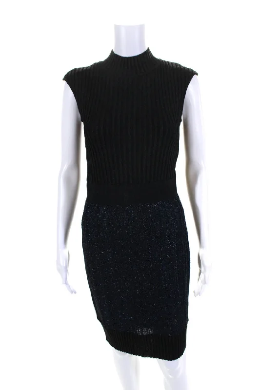 Daily Specials Herve Leger Womens Ribbed Sleeveless Sweater Dress Black Navy Blue