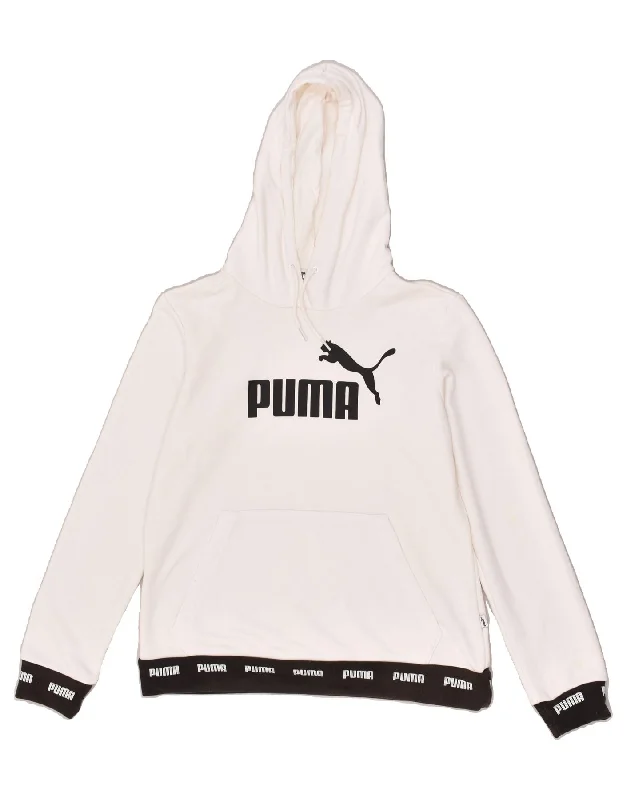 Price Smash PUMA Womens Graphic Hoodie Jumper UK 14 Medium White Cotton