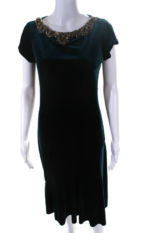 Unbeatable Prices Theia Womens Cap Sleeve Velvet Embellished Dress Green