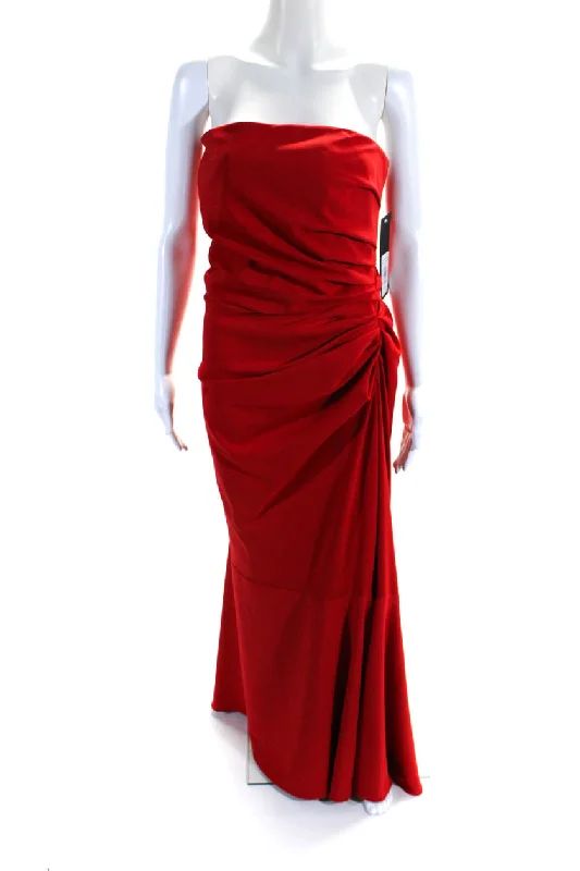 Reduced Prices Badgley Mischka Womens Ruched Strapless Full Length Gown Dress Red