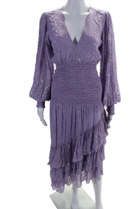 Special Discount Rococo Sand Womens Long Sleeves Smocked A Line Dress Lavender Gold Special Discount Rococo Sand Womens Long Sleeves Smocked A Line Dress Lavender Gold