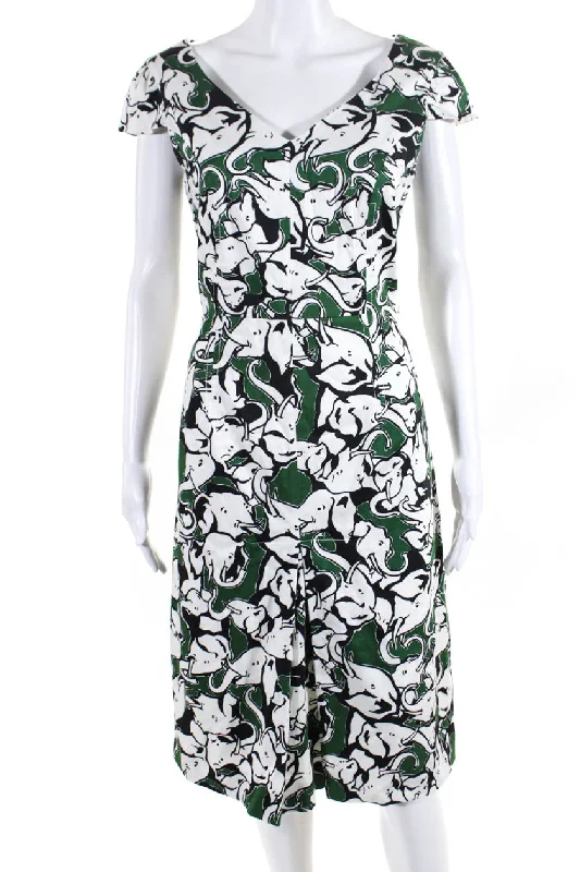 Instant Discount Carolina Herrera Womens Abstract Print V Neck A Line Dress Green Black