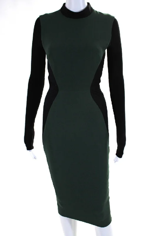 Anniversary Sale Victoria Beckham Women's Round Neck Long Sleeves Color Block Midi Dress Anniversary Sale Victoria Beckham Women's Round Neck Long Sleeves Color Block Midi Dress