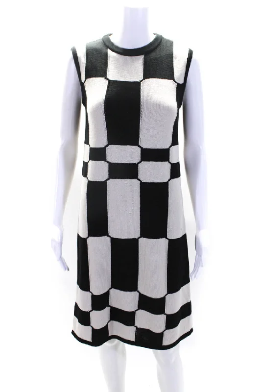 Closeout 'S Max Mara Womens Beige Black Checker Crew Neck Sleeveless Tank Dress