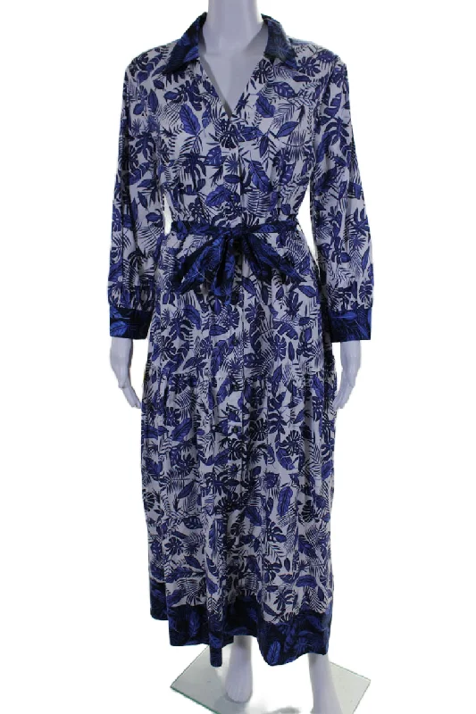 Price Drop Purotatto Womens Cotton Floral Colorblock Button Belted Dress White