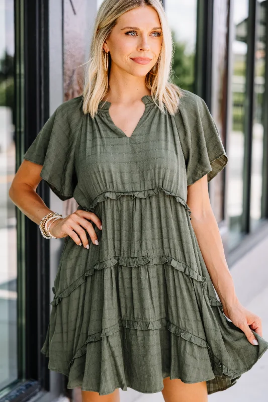 Major Savings Perfectly You Olive Green Babydoll Dress