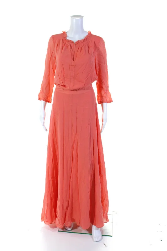 Savings Galore Tory Burch Womens Silk Buttoned Front Slit Long Sleeve Maxi Dress Pink Savings Galore Tory Burch Womens Silk Buttoned Front Slit Long Sleeve Maxi Dress Pink